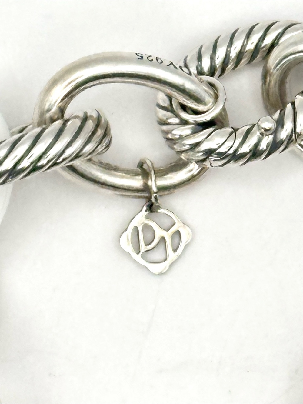 David Yurman Sterling Silver & White Ceramic Oval Link Bracelet RARE - Picture 5 of 10